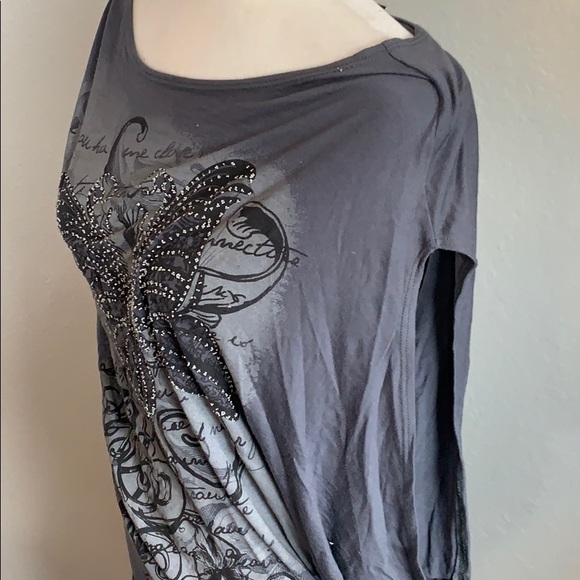 Grey Butterfly Asymmetrical Tunic Dress - Picture 3 of 7